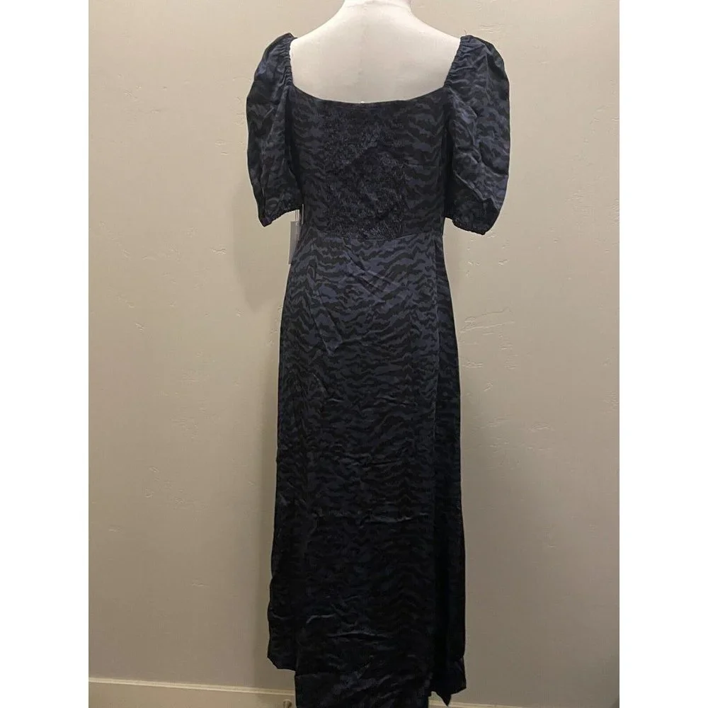 NWT Good American Corset Style Navy Black Zebra Print Puff Sleeve‎ Maxi Dress  2